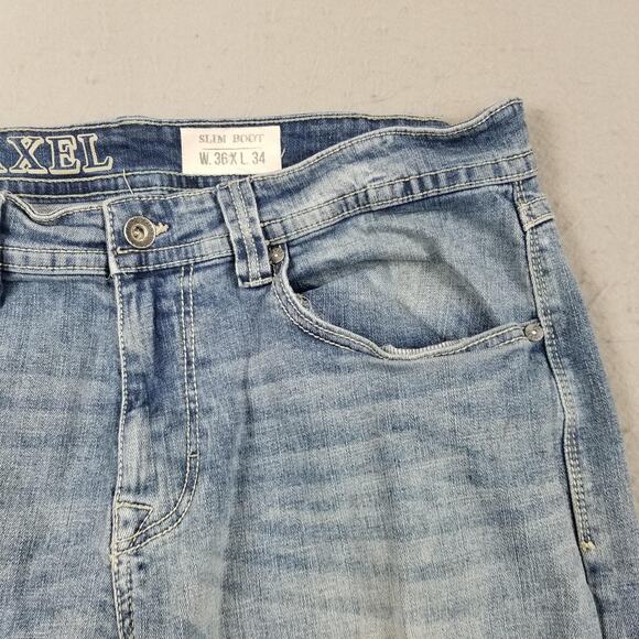 TK Axel Jeans Mens 36x34 Blue Slim Boot Light Wash Denim Embroidered Pockets - Picture 4 of 15